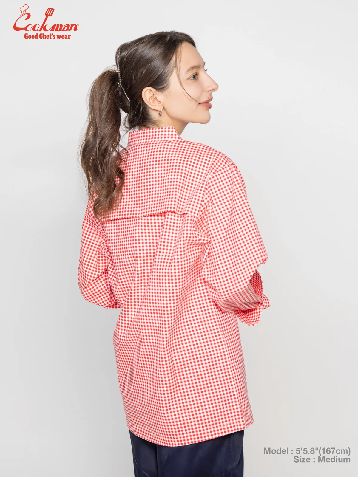 �����ե����� Chef Coat Long Sleeve Vented Gingham Red