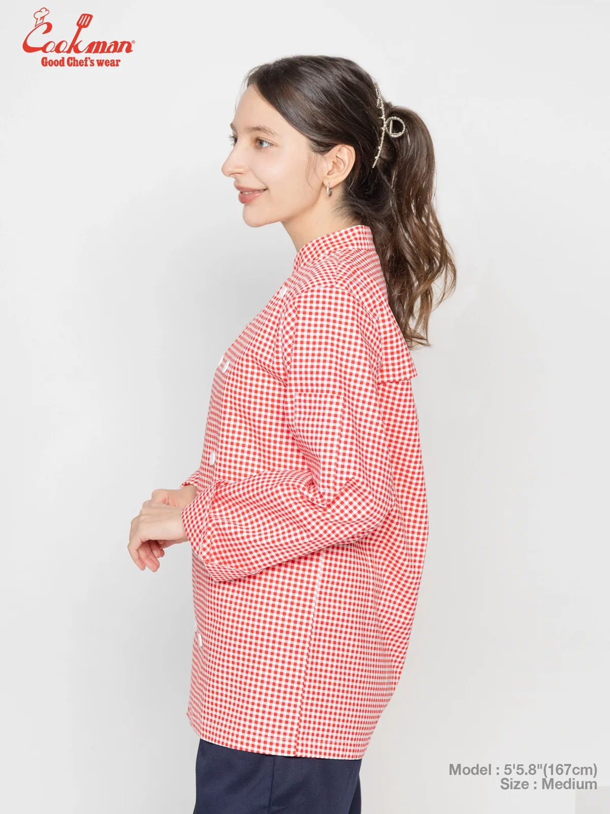 �����ե����� Chef Coat Long Sleeve Vented Gingham Red