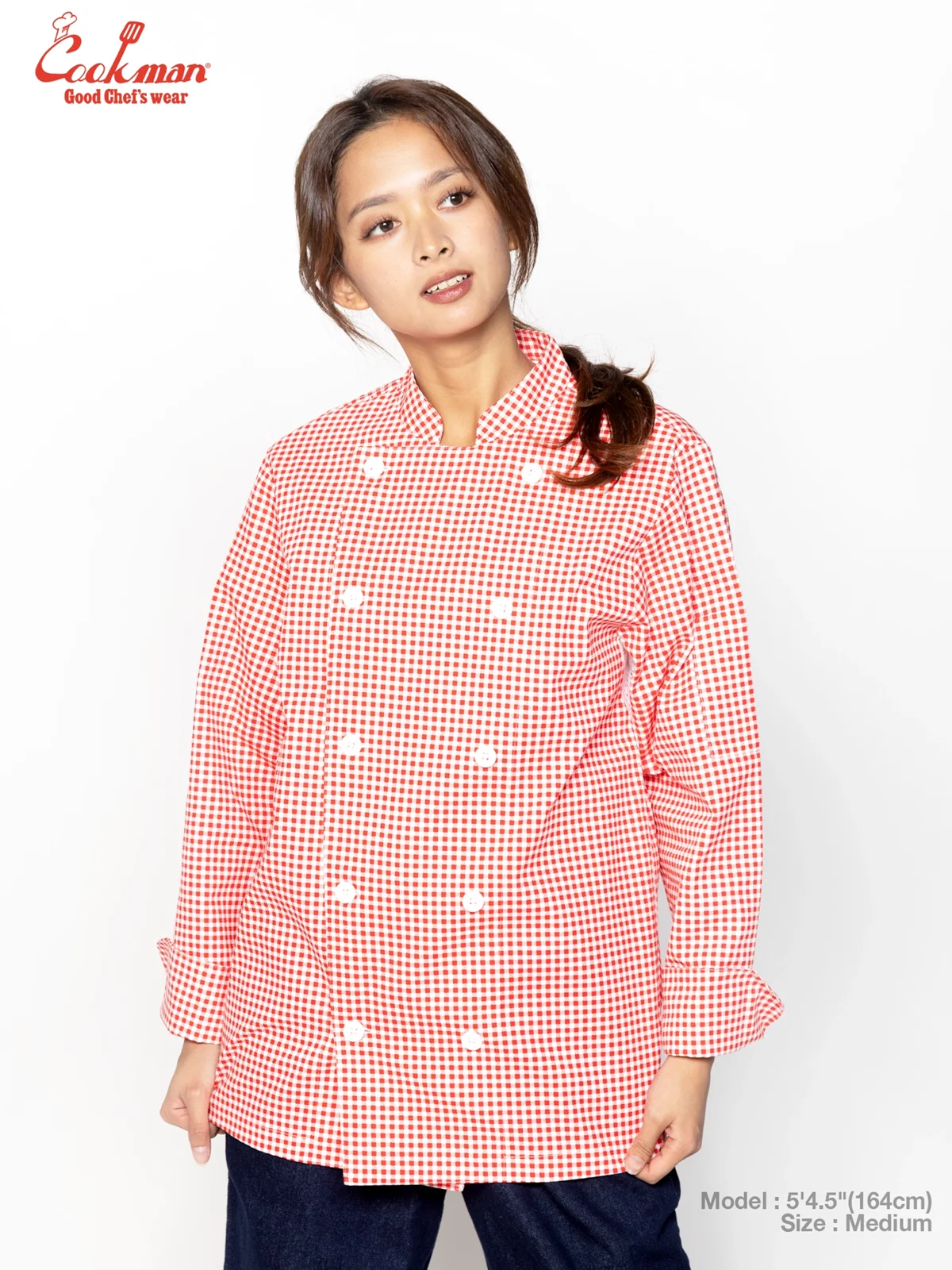 �����ե����� Chef Coat Long Sleeve Vented Gingham Red