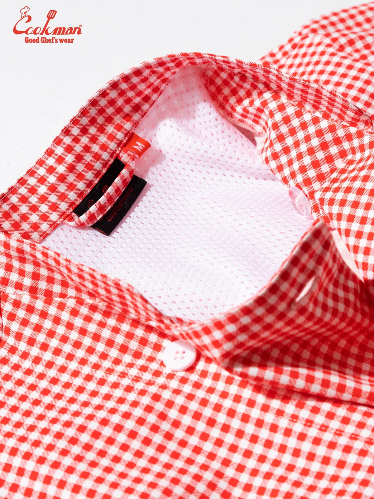�����ե����� Chef Coat Long Sleeve Vented Gingham Red