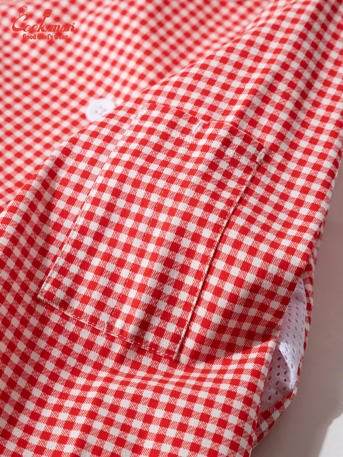�����ե����� Chef Coat Long Sleeve Vented Gingham Red