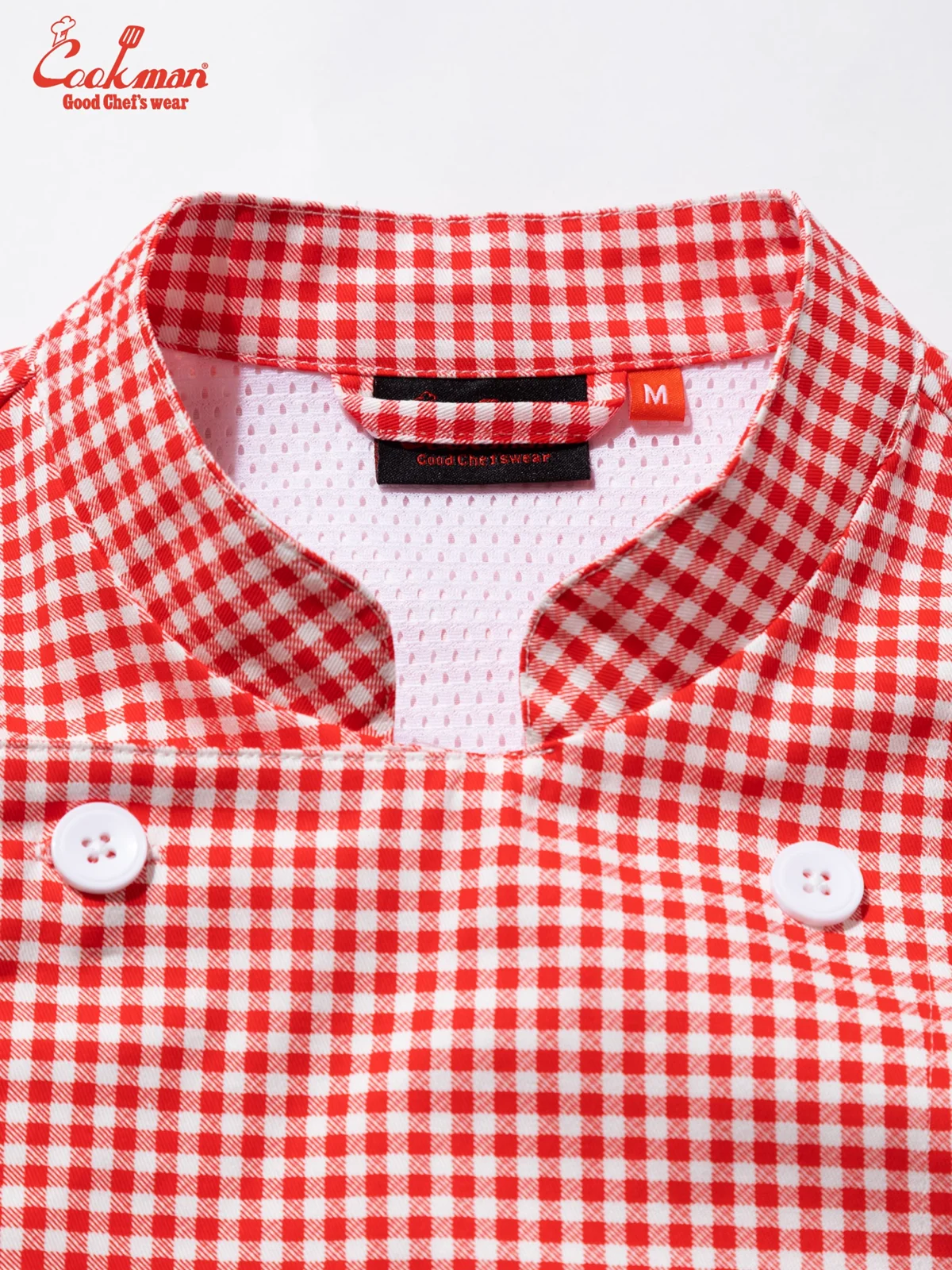 �����ե����� Chef Coat Long Sleeve Vented Gingham Red