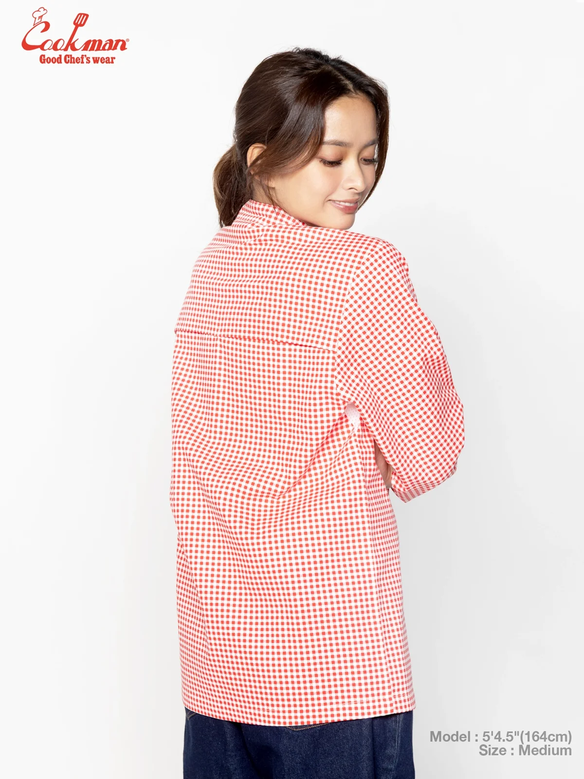 �����ե����� Chef Coat Long Sleeve Vented Gingham Red