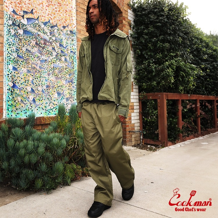 �磻�ɥ����եѥ�� Wide Chef Pants Khaki