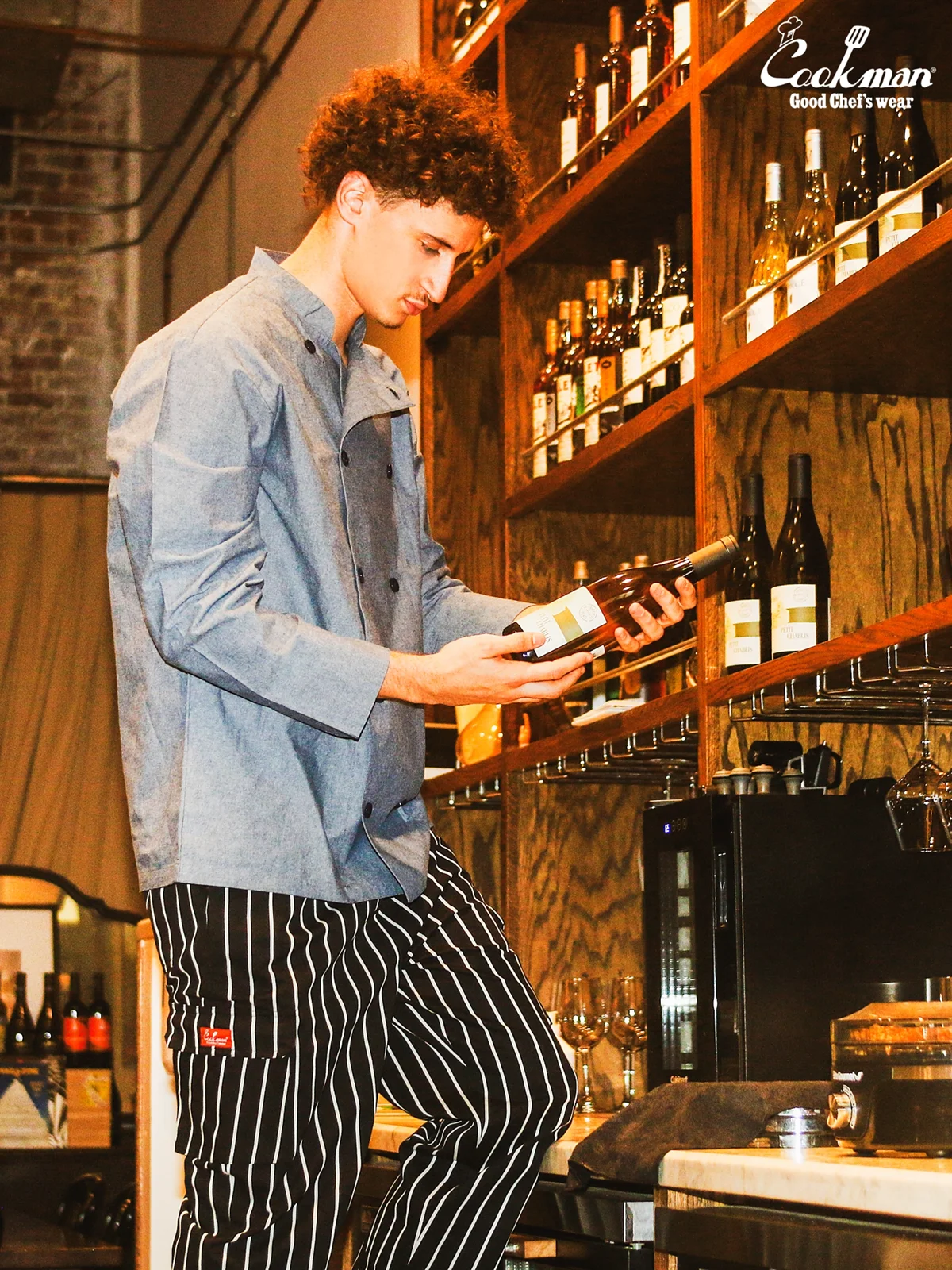 �����ե����� Chef Coat Long Sleeve Vented Chambray Blue