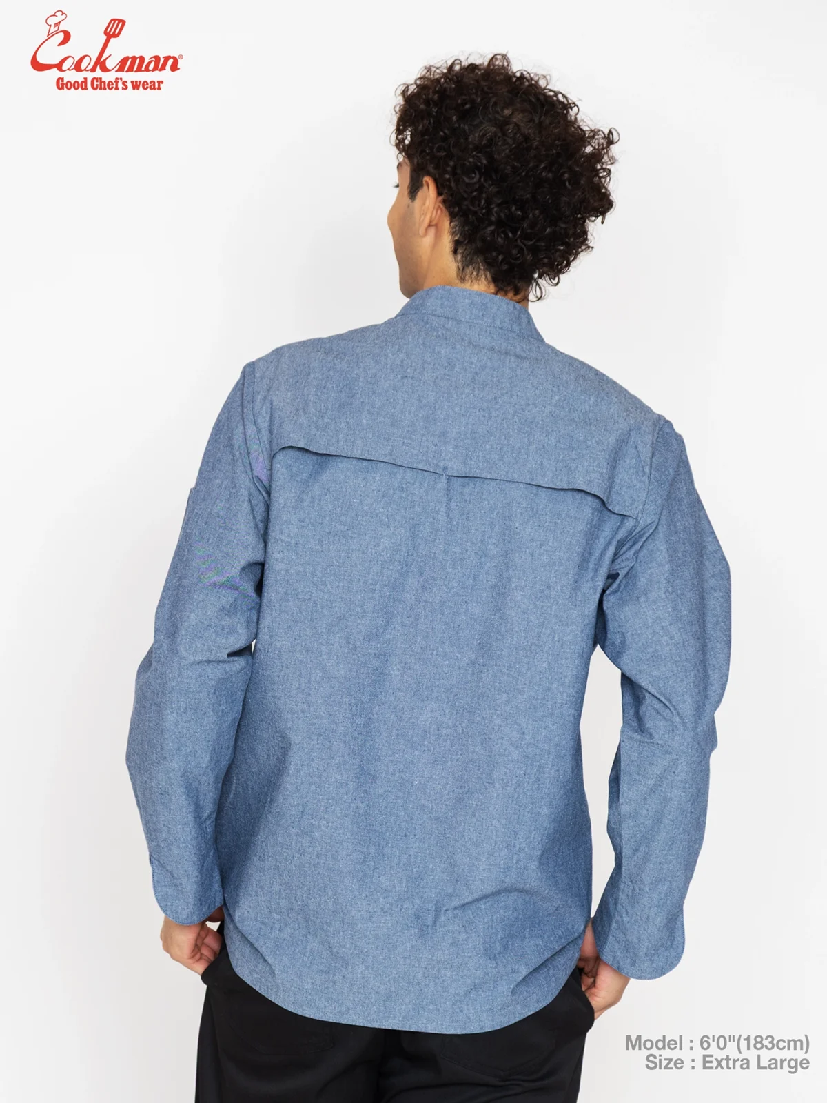 �����ե����� Chef Coat Long Sleeve Vented Chambray Blue