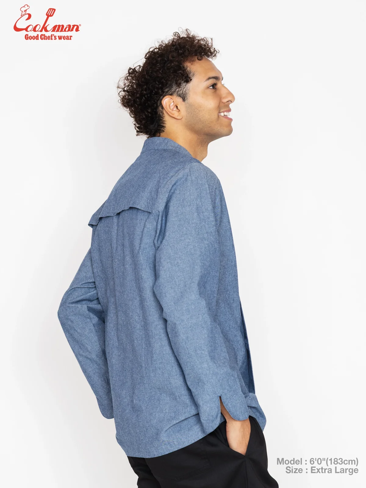 �����ե����� Chef Coat Long Sleeve Vented Chambray Blue