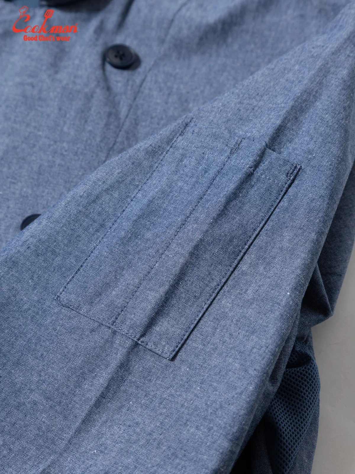 �����ե����� Chef Coat Long Sleeve Vented Chambray Blue