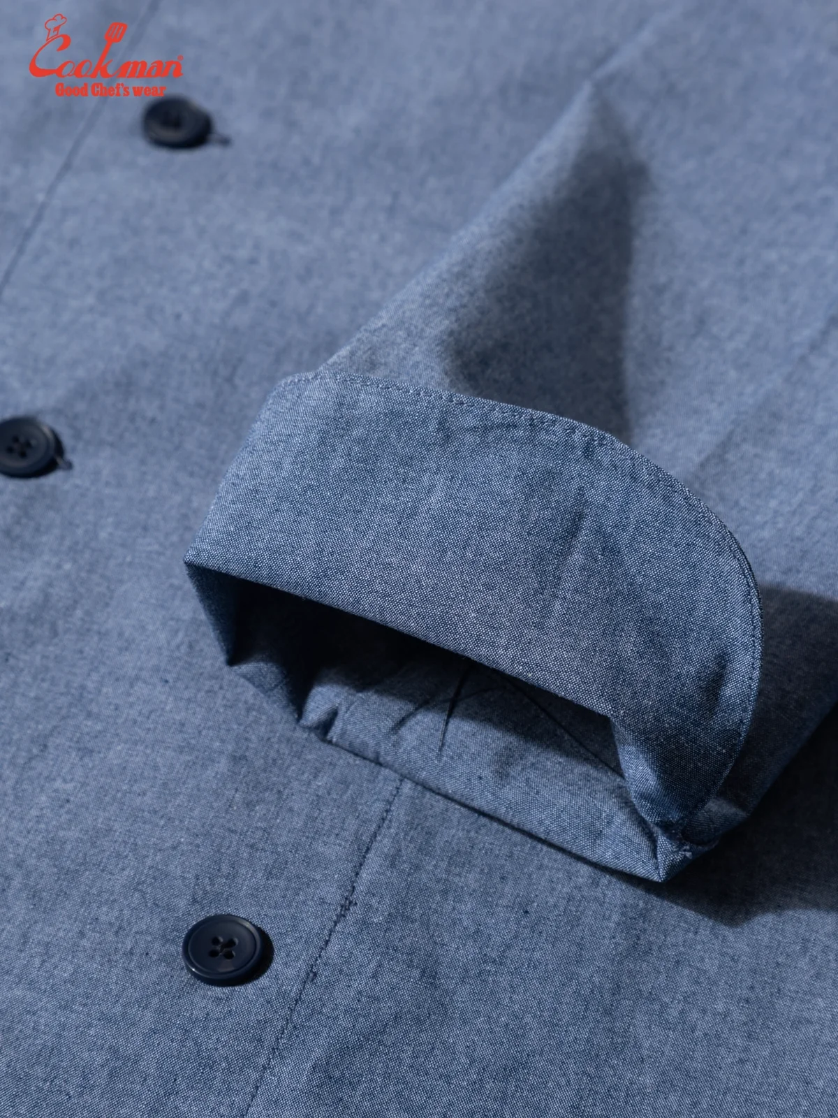 �����ե����� Chef Coat Long Sleeve Vented Chambray Blue