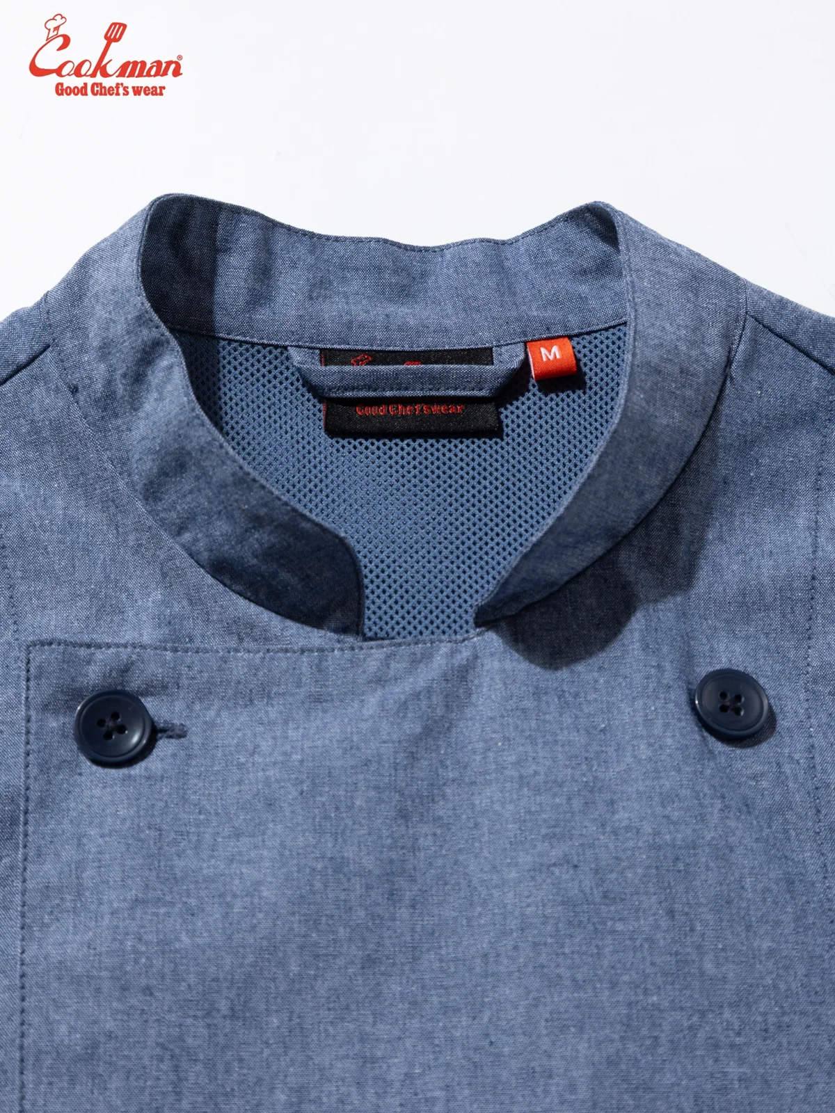 �����ե����� Chef Coat Long Sleeve Vented Chambray Blue
