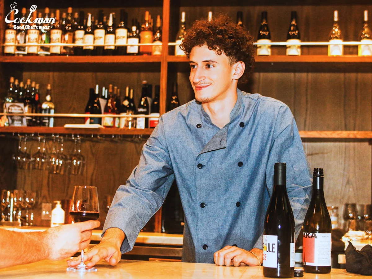 �����ե����� Chef Coat Long Sleeve Vented Chambray Blue