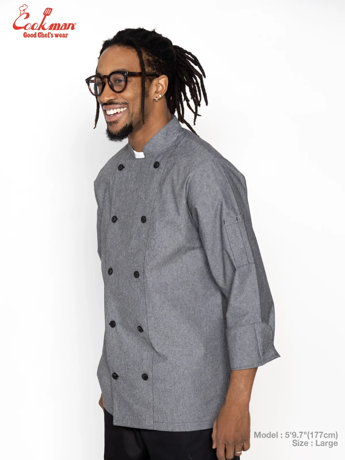 �����ե����� Chef Coat Long Sleeve Vented Chambray Black