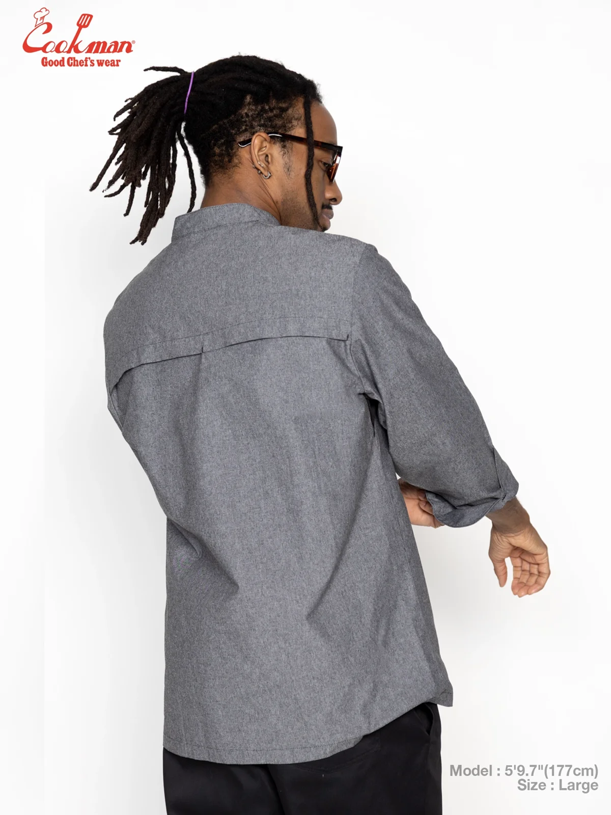 �����ե����� Chef Coat Long Sleeve Vented Chambray Black