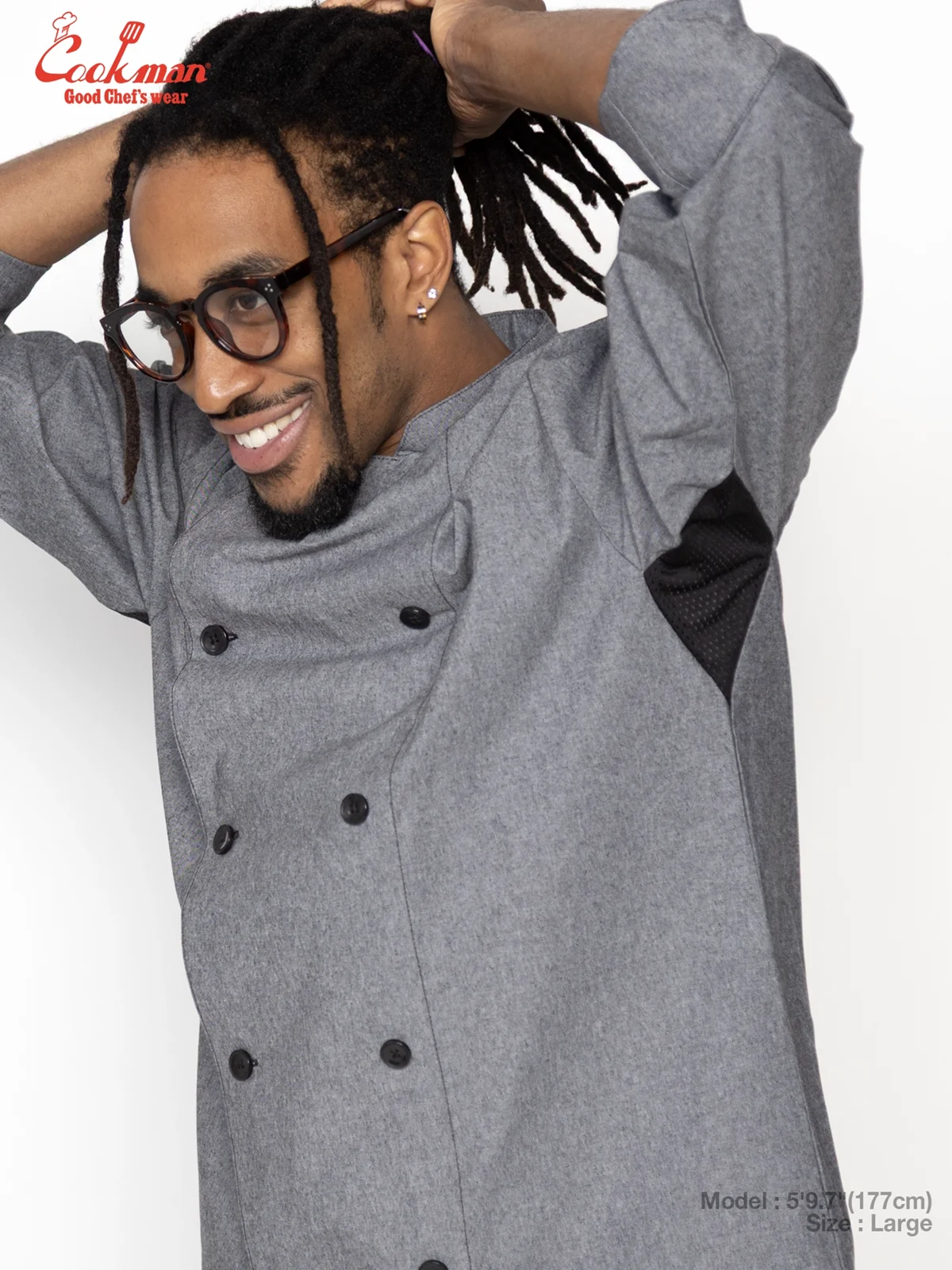 �����ե����� Chef Coat Long Sleeve Vented Chambray Black