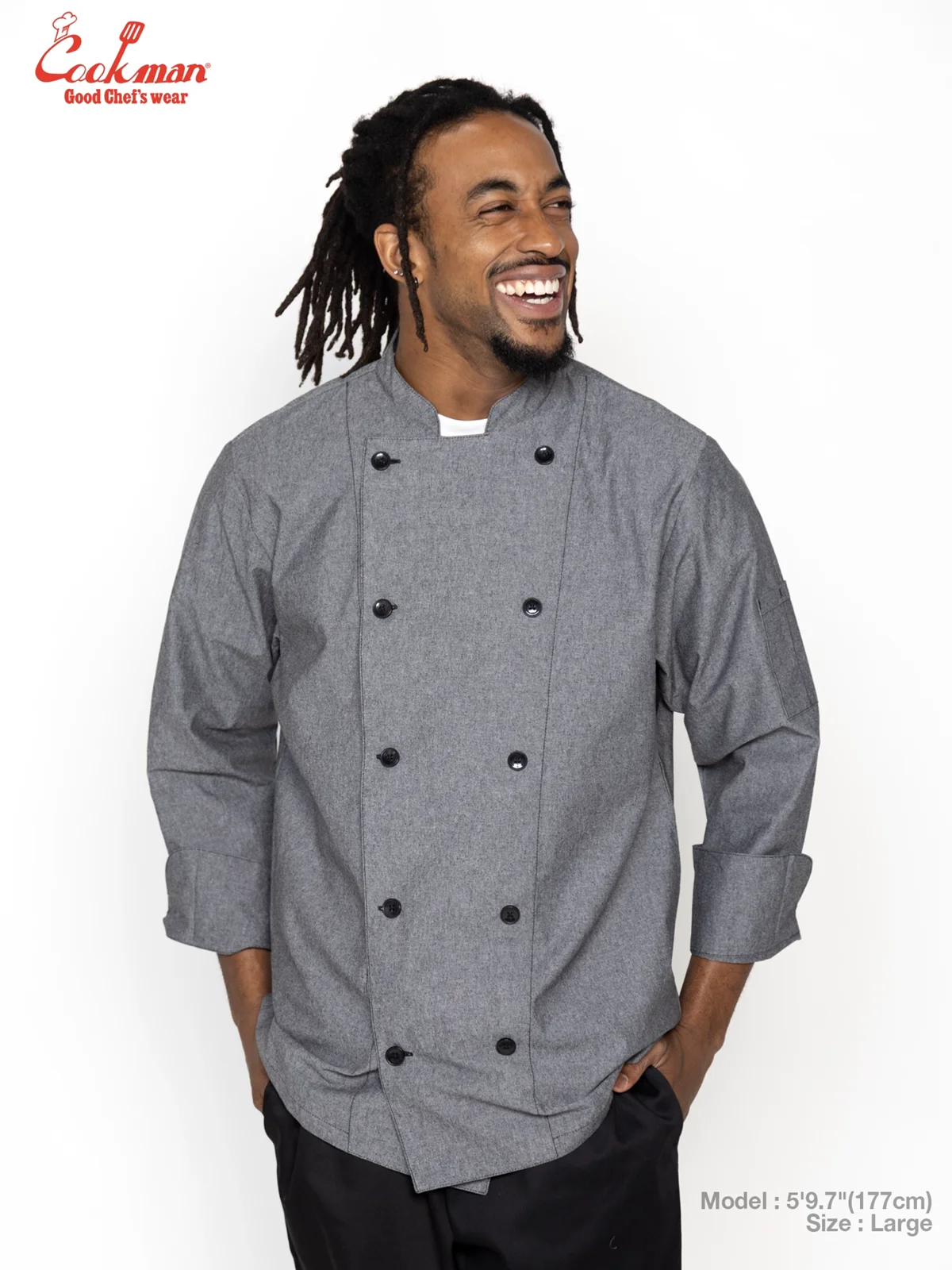 �����ե����� Chef Coat Long Sleeve Vented Chambray Black