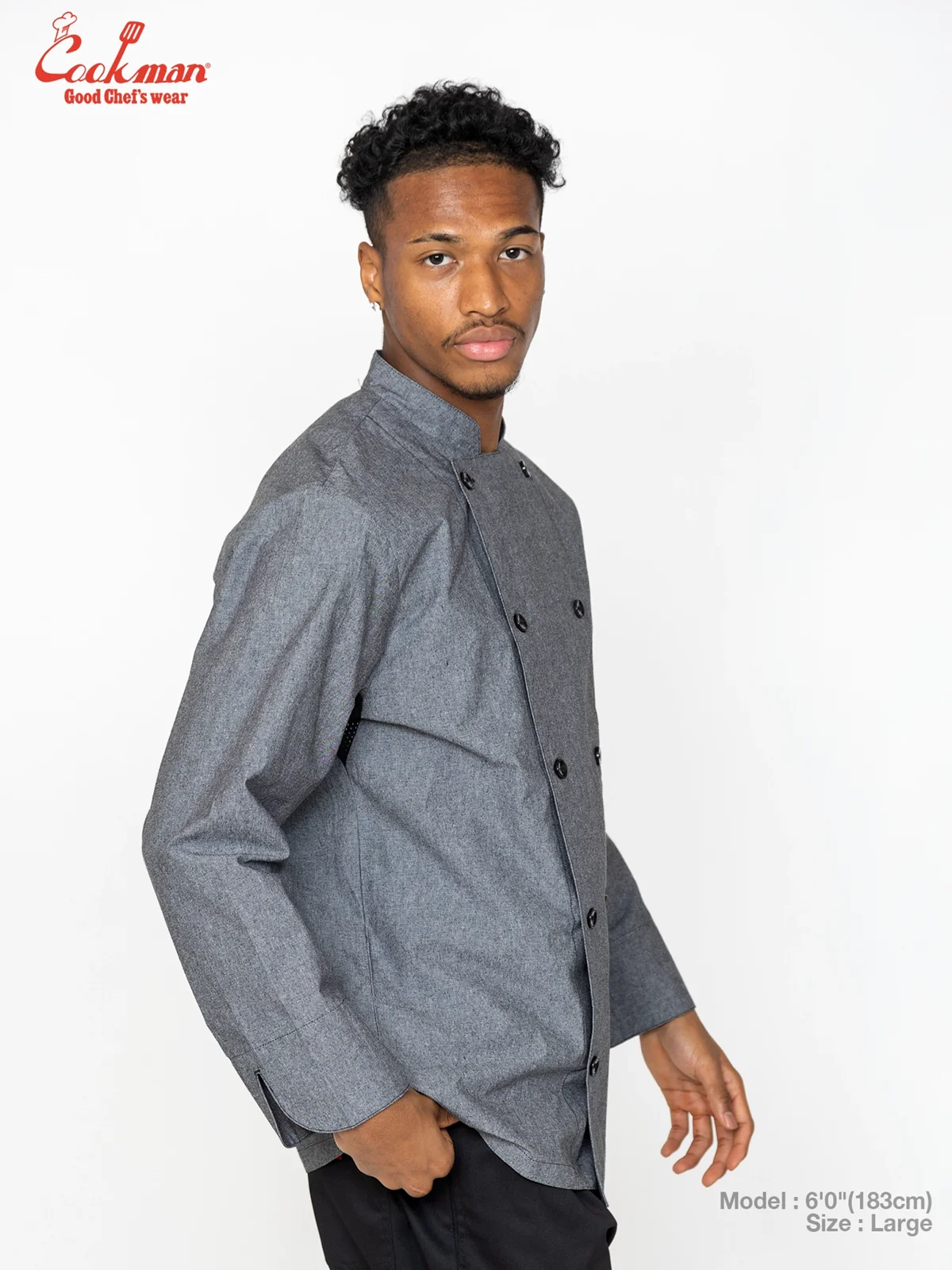 �����ե����� Chef Coat Long Sleeve Vented Chambray Black