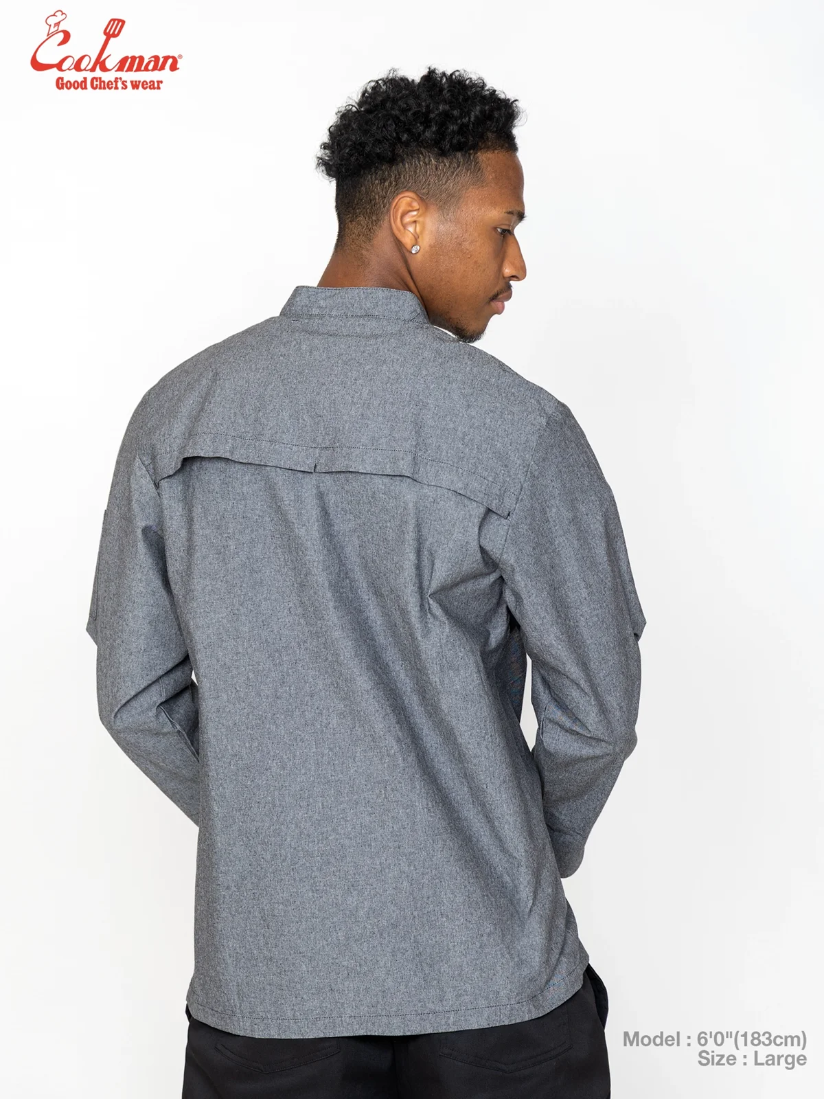 �����ե����� Chef Coat Long Sleeve Vented Chambray Black