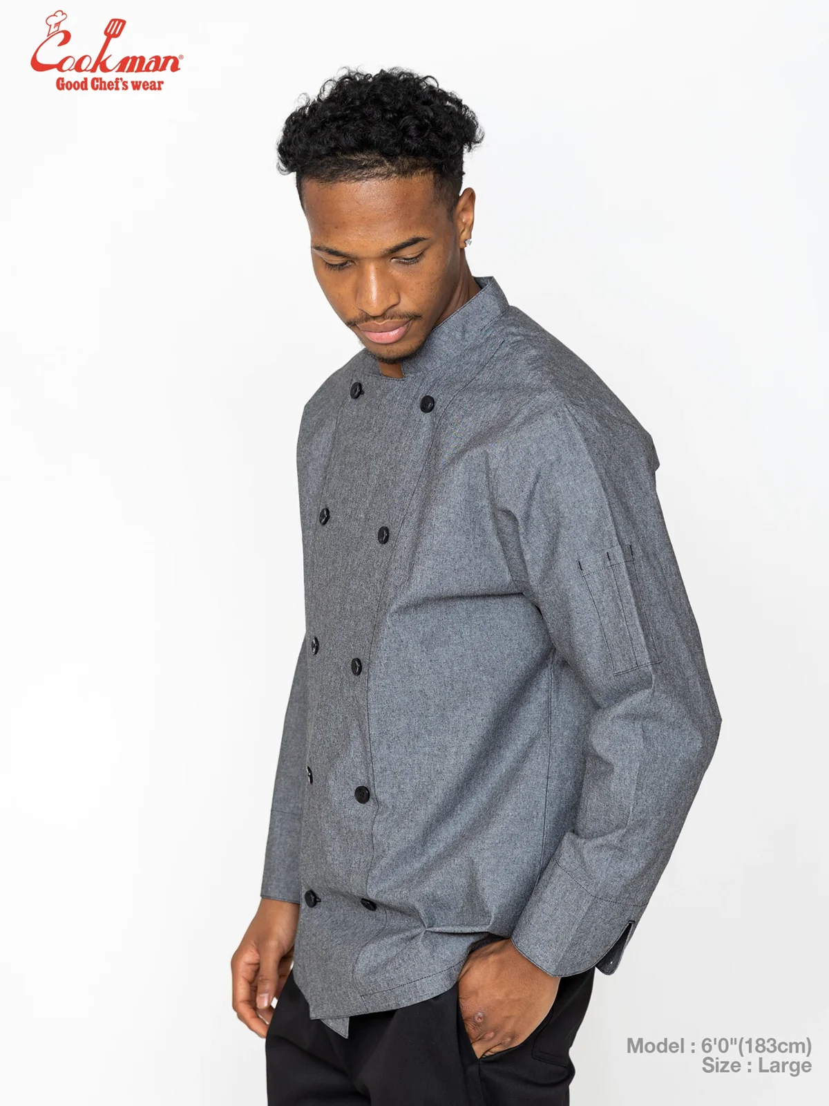 �����ե����� Chef Coat Long Sleeve Vented Chambray Black