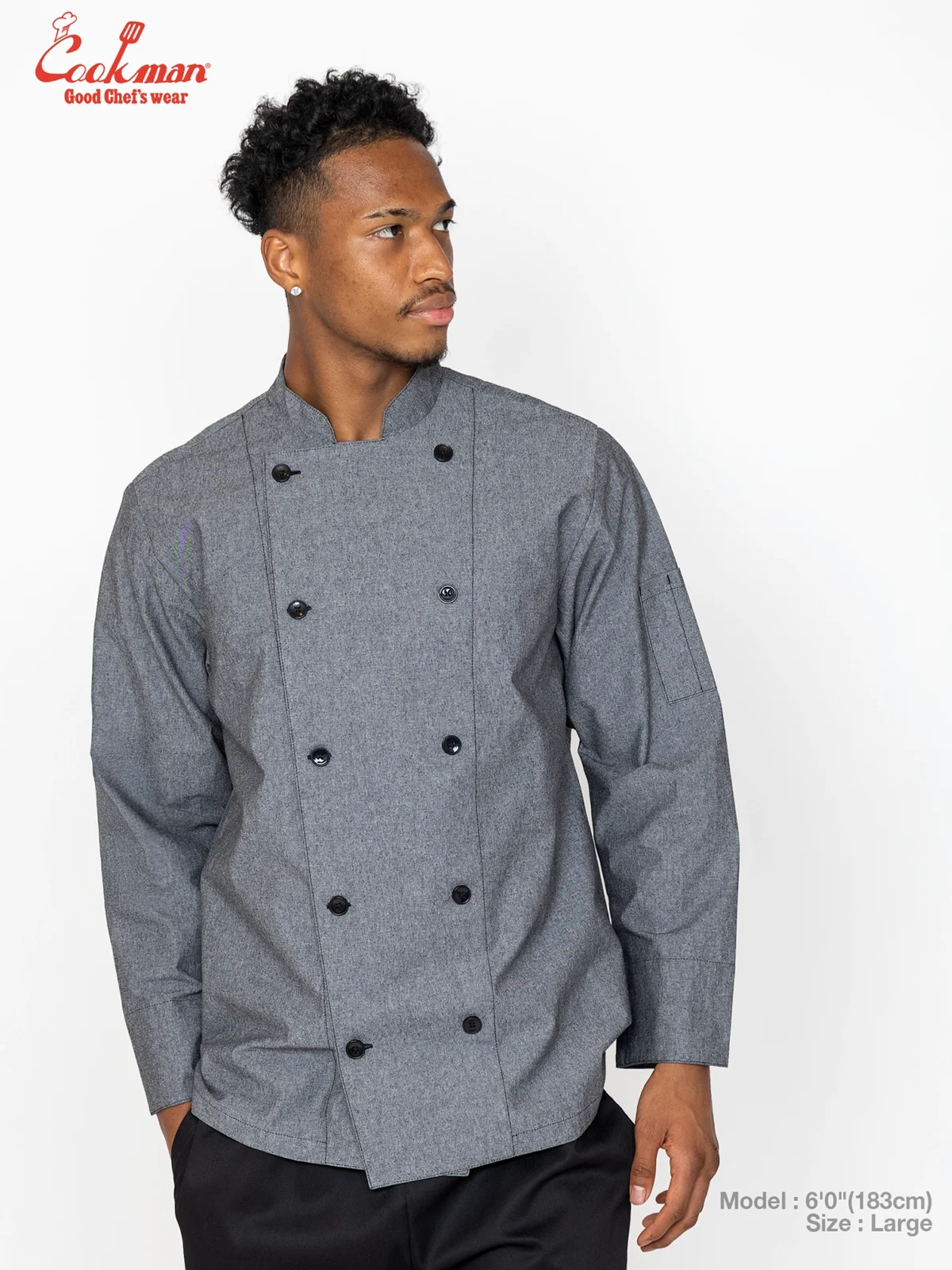 �����ե����� Chef Coat Long Sleeve Vented Chambray Black
