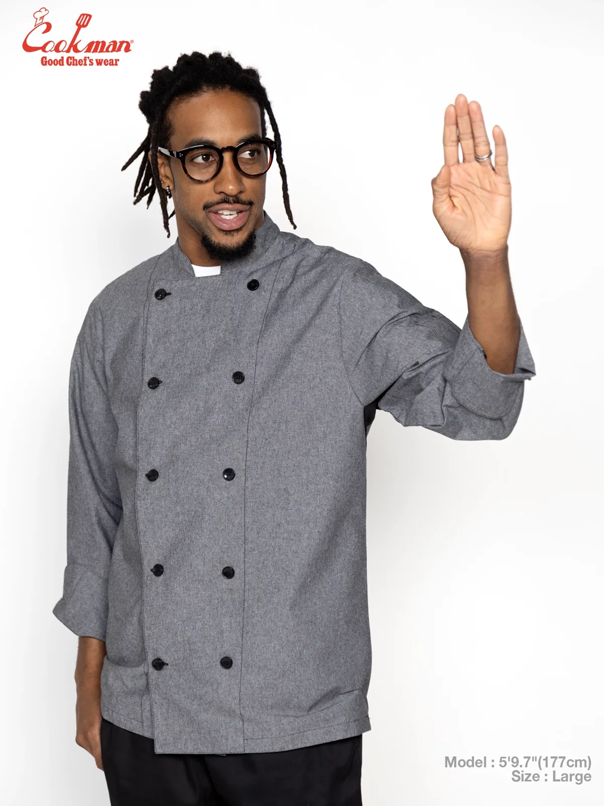 �����ե����� Chef Coat Long Sleeve Vented Chambray Black