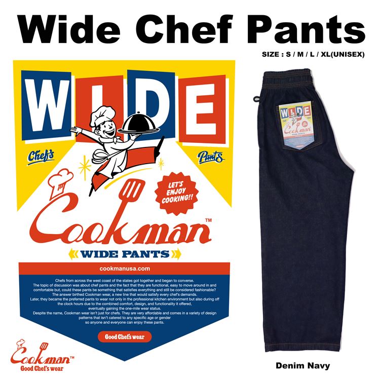 磻ɥեѥ Wide Chef Pants Denim Navy