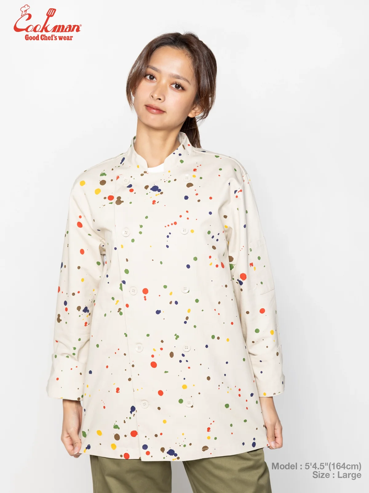 �����ե����� Chef Coat Long Sleeve Vented Sauce Splash Beige