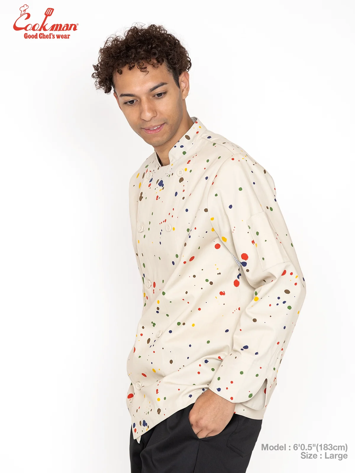 �����ե����� Chef Coat Long Sleeve Vented Sauce Splash Beige