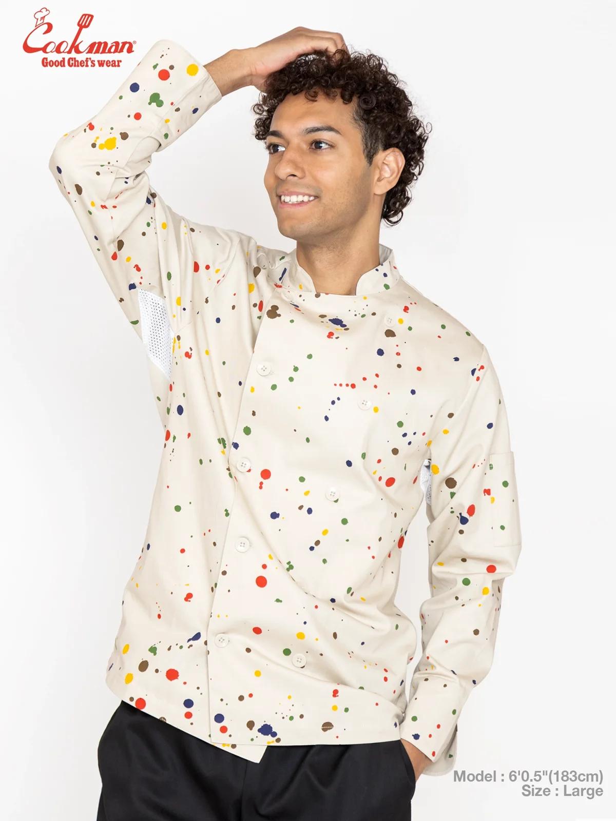 �����ե����� Chef Coat Long Sleeve Vented Sauce Splash Beige