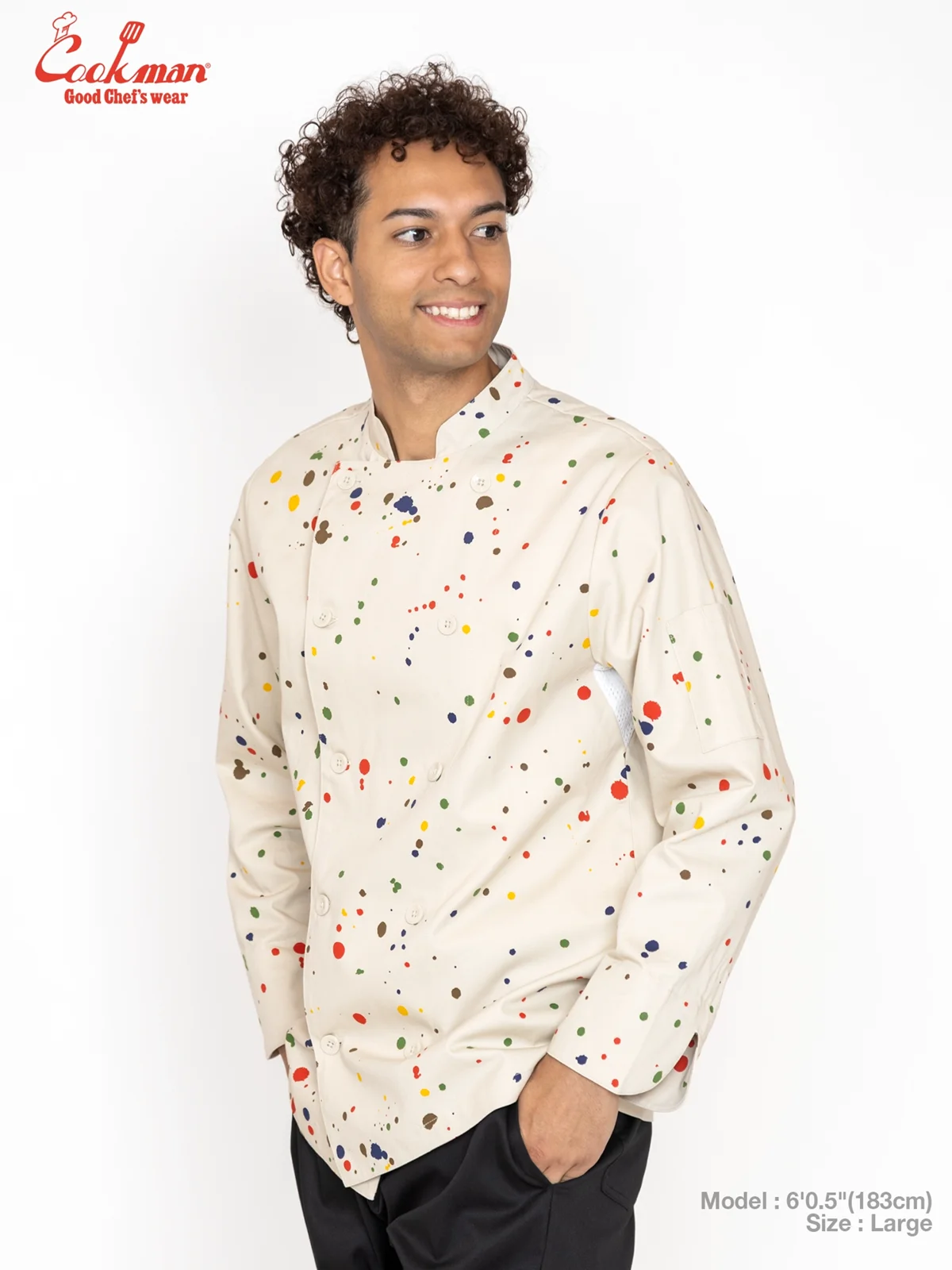 �����ե����� Chef Coat Long Sleeve Vented Sauce Splash Beige