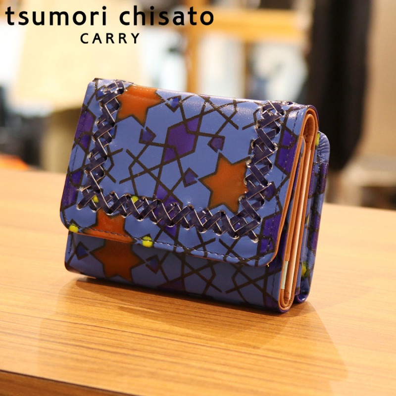 【選べるノベルティ付】tsumori chisato ツモリチサト ハンドクロスステッチ ミニ財布(カラー:ブルー) 57585