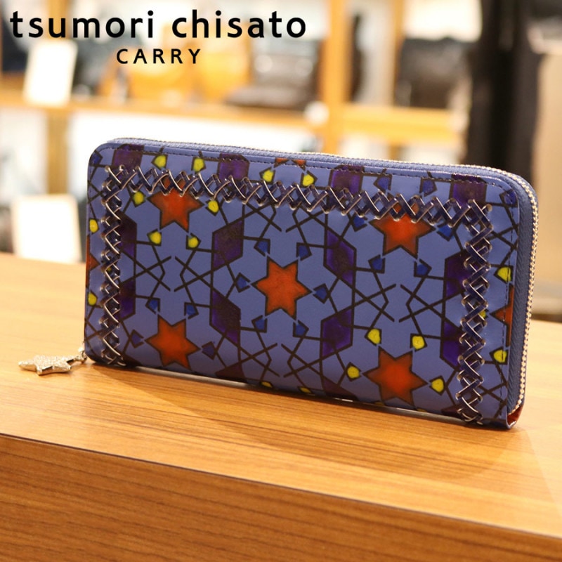 【選べるノベルティ付】tsumori chisato ツモリチサト ハンドクロスステッチ ラウンド長財布(カラー:ブルー)57587