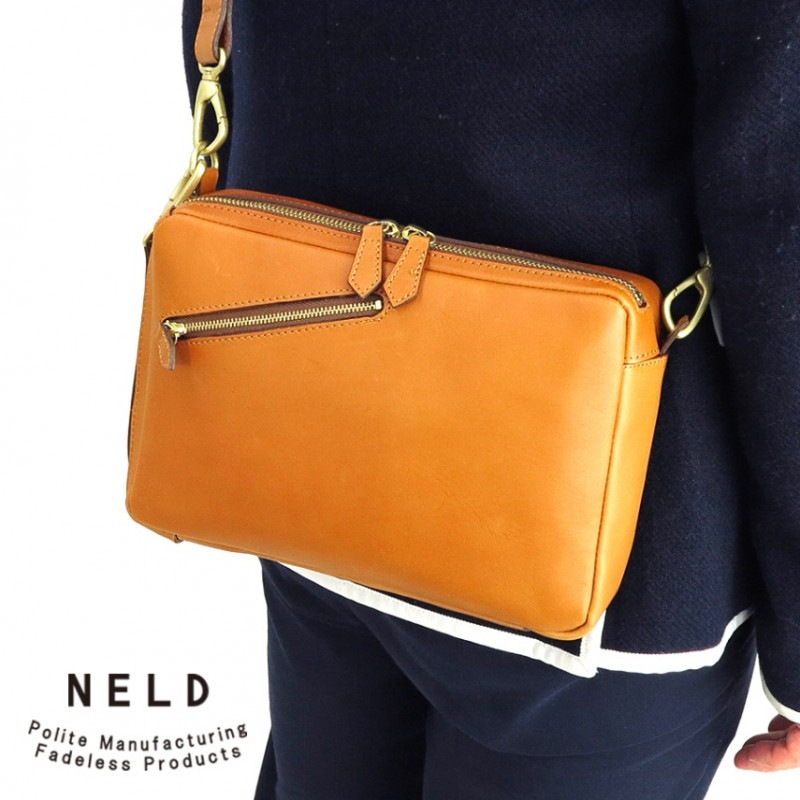 【選べるノベルティ付】 NELD ネルド オイル レザー 縦横ウォレットショルダー M (カラー:キャメル) HN808