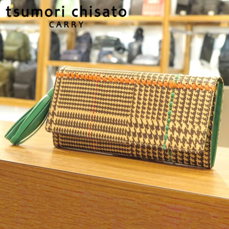 【選べるノベルティ付】tsumori chisato ツモリチサト ハンドステッチチェック かぶせ長財布 (カラー:ベージュ) 57621