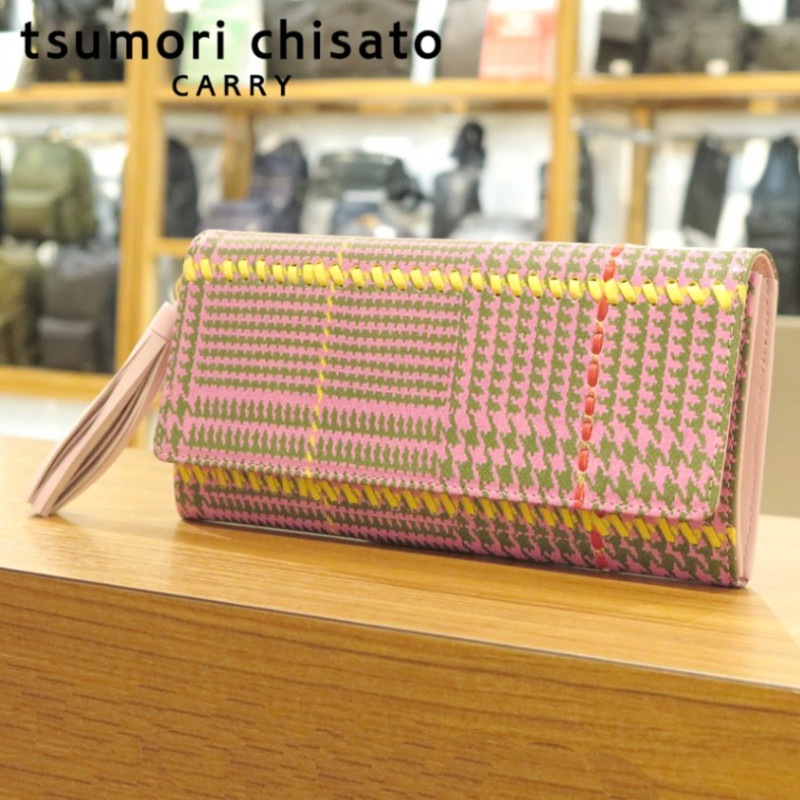 【選べるノベルティ付】tsumori chisato ツモリチサト ハンドステッチチェック かぶせ長財布 (カラー:ラベンダー) 57621