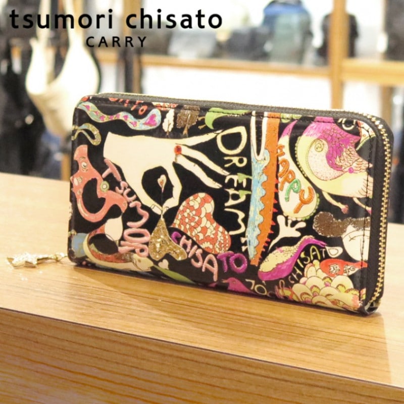 【選べるノベルティ付】 tsumori chisato ツモリチサト ハッピースタッフ ラウンド長財布 (カラー:ブラック) 57529