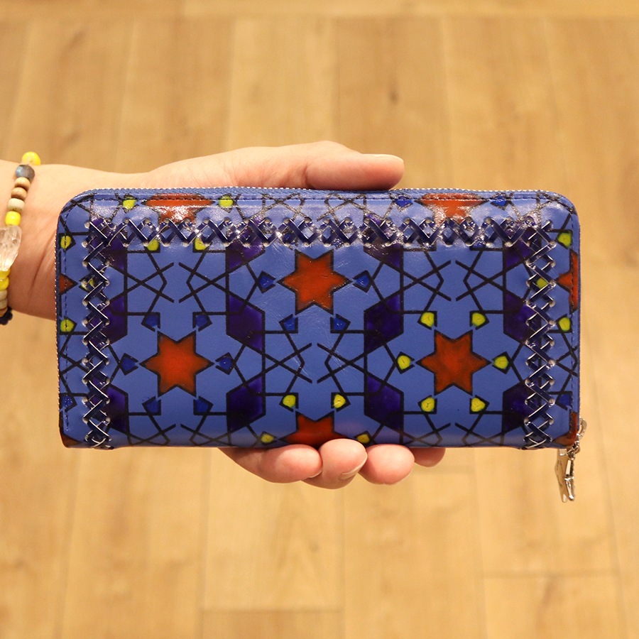 ツモリチサト 三つ折り財布 ミニ財布 ハンドクロスステッチ レディース ブルー