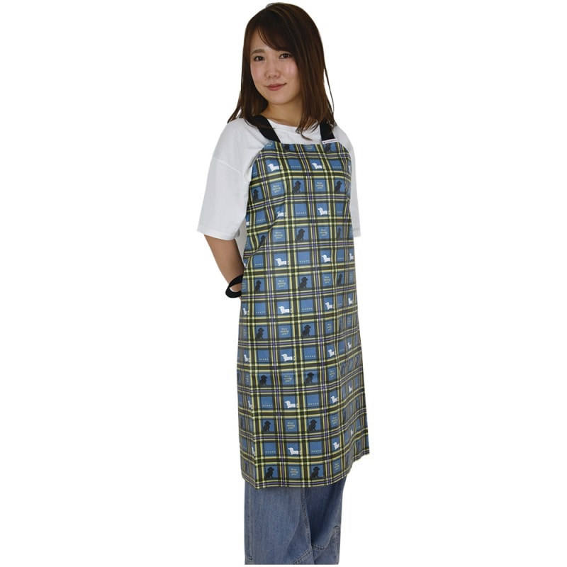 トリミング防水エプロン　バックルタイプ　チェック/パープル