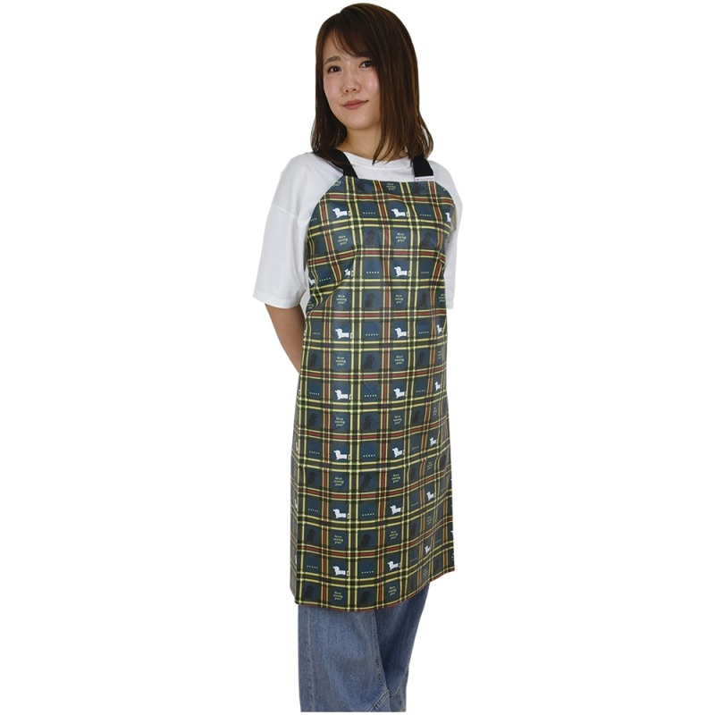 トリミング防水エプロン　バックルタイプ　チェック/レッド