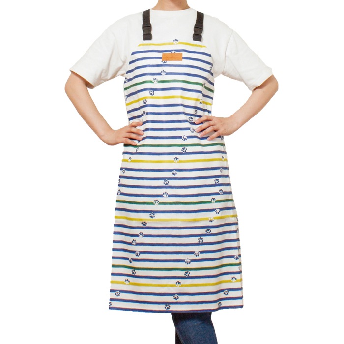 DX トリミング防水エプロン デラックスタイプ 足あとボーダー バックルタイプ