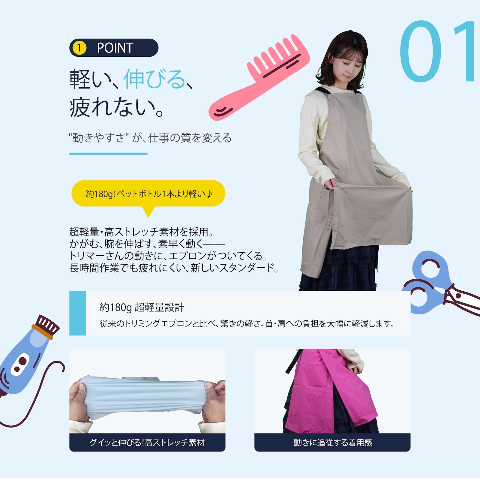 超軽量高機能トリミングエプロン オレンジ 撥水 バックルタイプ 無地