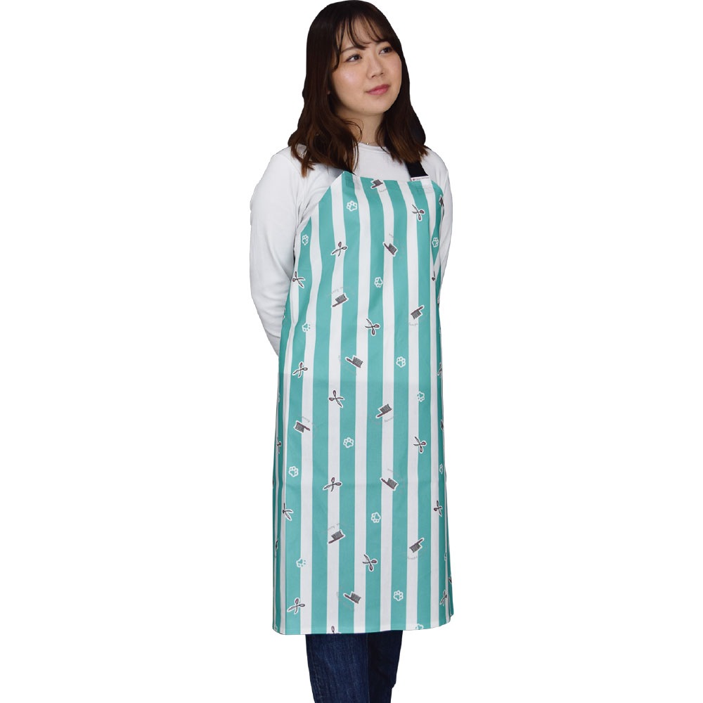 トリミング防水エプロン　バックルタイプ　Stripeターコイズ