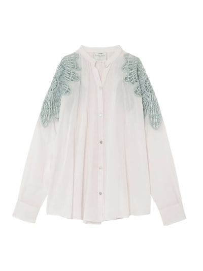 フォルテ　フォルテ◆ パッチワークレース オーバーサイズシャツ　レース　M フォルテ フォルテ◇ パッチワークレース オーバーサイズシャツ