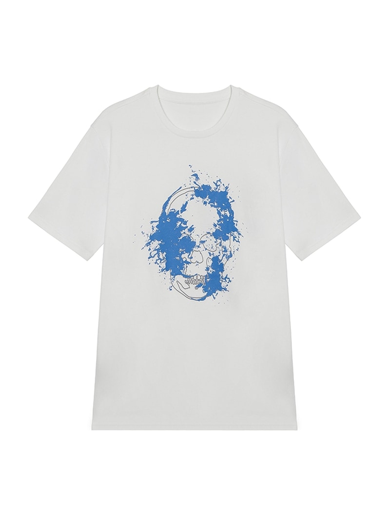 メンズ 半袖Tシャツ ブルー ペイント スカル |lucien pellat-finet