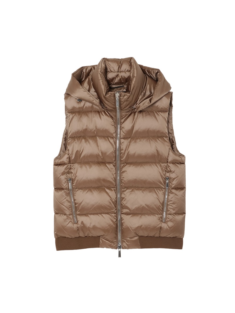 HERNO フーデッドダウンベスト　ブラウン　2way フード取外し　軽量　52 HERNO フーデッドダウンベスト ブラウン 2way フード取外し 軽量 52
