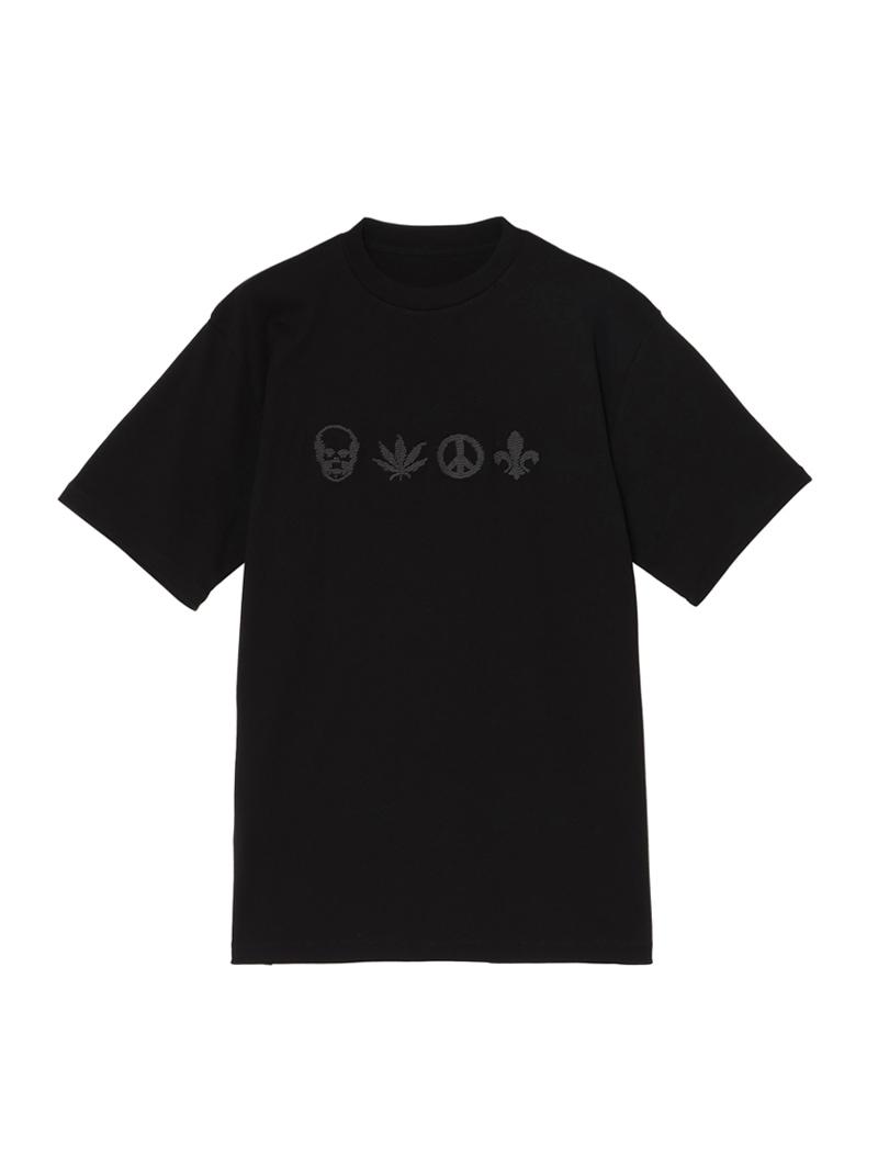 1piu1uguale3×lucien pellat-finet/リーフTシャツ メンズ Tシャツ 3Dエンブロイダリー スカル リーフ ピース