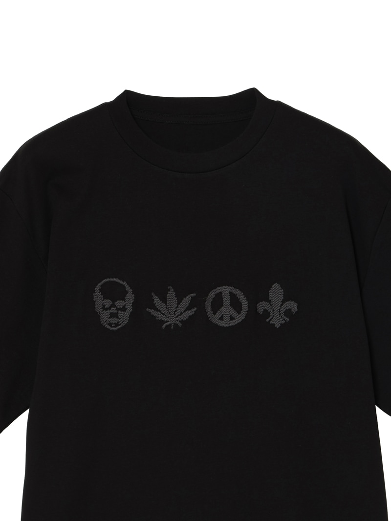 美品 lucien pellat-finet 総スワロスカル Tシャツ S 黒 メンズ Tシャツ 3Dエンブロイダリー スカル リーフ ピース フルール