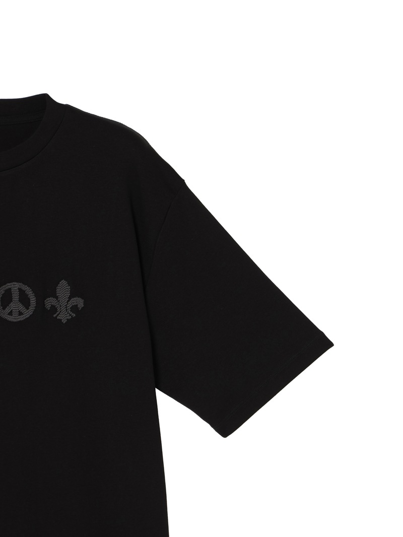 メンズ Tシャツ 3Dエンブロイダリー スカル リーフ ピース フルール