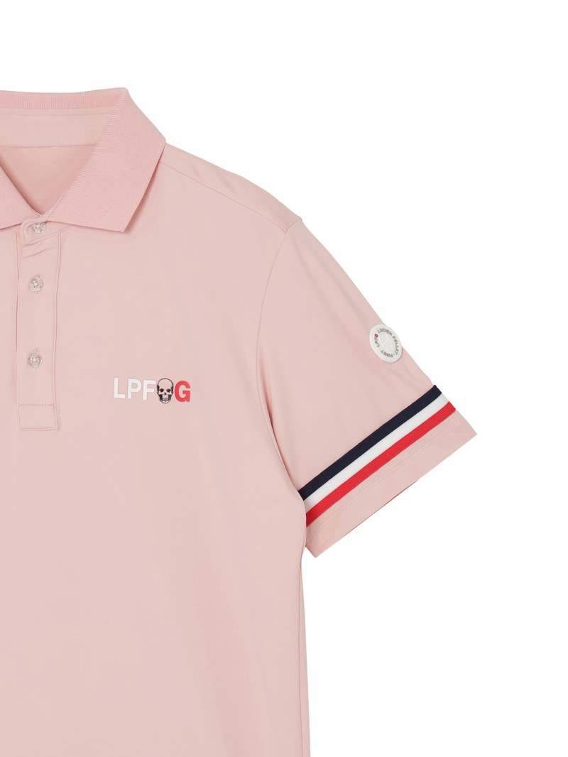 LPFG メンズ スカル＆トリコロールバンド 半袖ポロシャツ