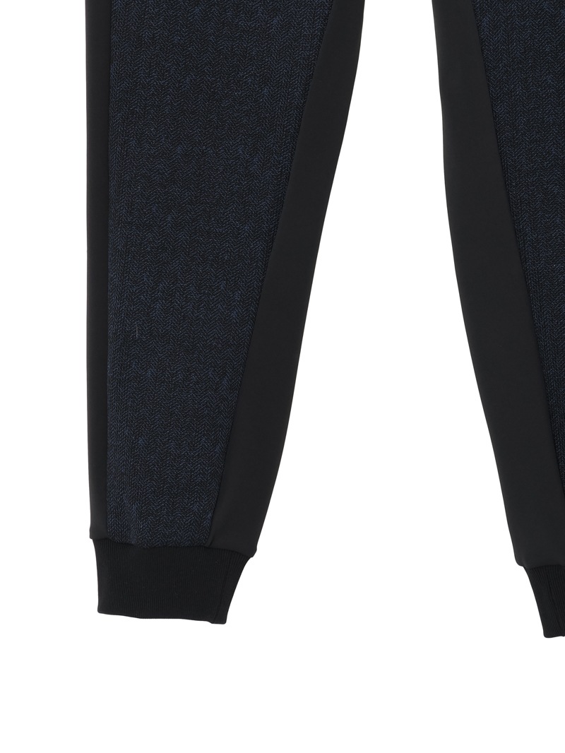 LPFG メンズ ヘリンボーンプリント テック フリース ジョガーパンツ