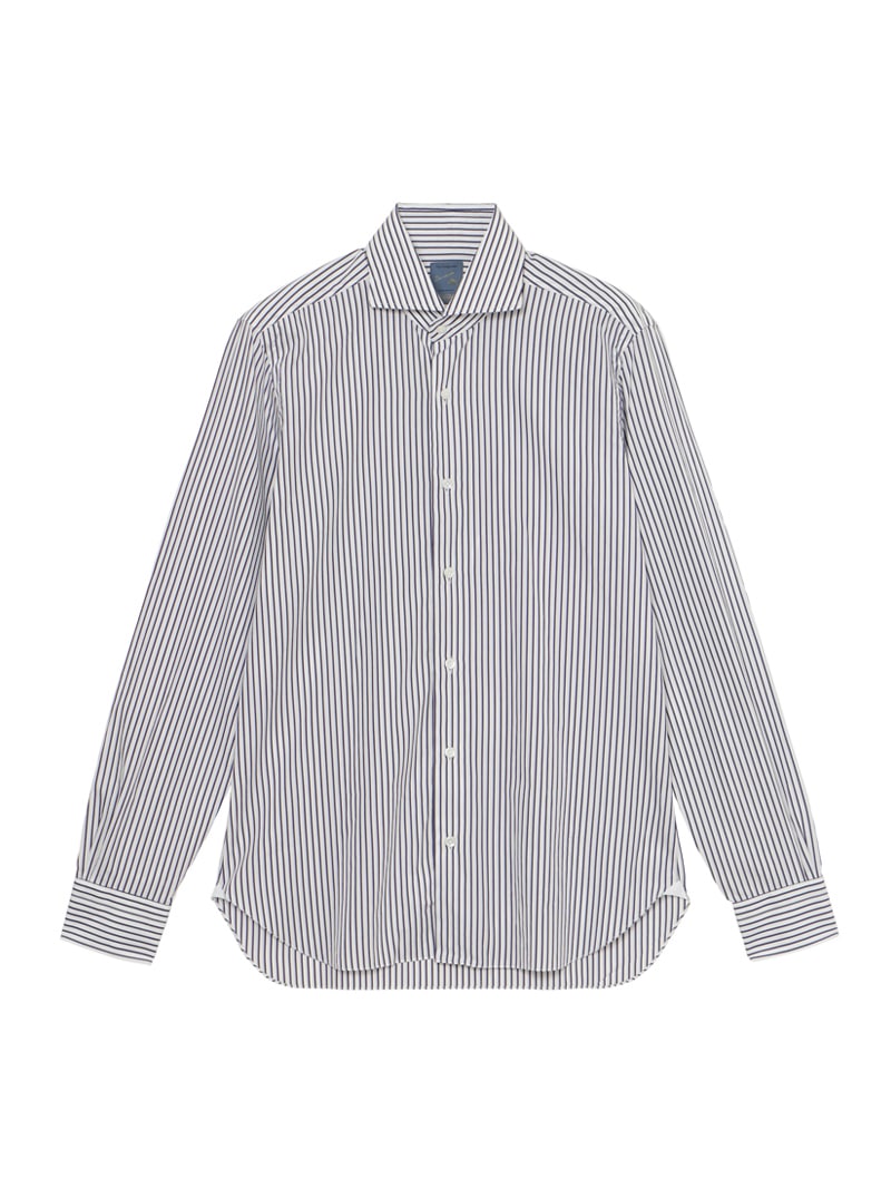 DANDY LIFE コットンストライプ セミワイドカラーシャツ |BARBA